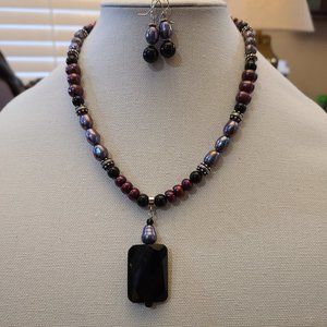 Ladies Faceted Black Onyx & Fresh Water Pearls